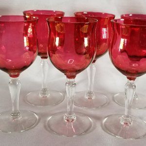 Vintage West Virginia Glass Rose Luster Wine Goblets